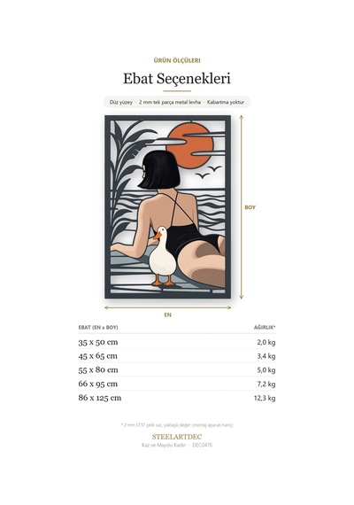 Kaz Ve Mayolu Kadın Metal Tablo 55x80 Cm Çok Renkli