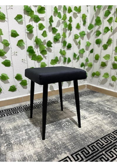 Özcan Metal Metal Ayak Babyface Kumaş Dekoratif Çok Amaçlı Peluş Puf Tabure Bench Koltuk Sandalye Lacivert