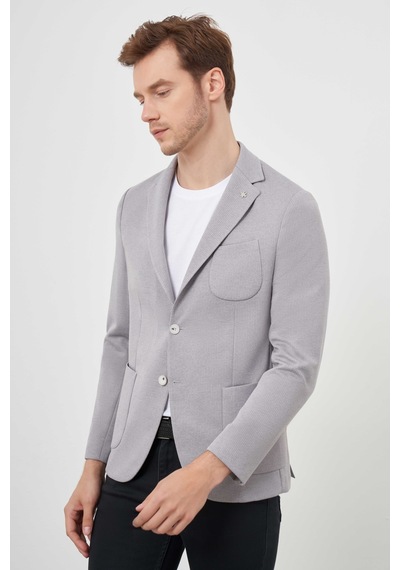 Morven Erkek Gri Örme Slim Fit Torba Cep Mono Yaka Spor Ceket 24ms002021100 Gri