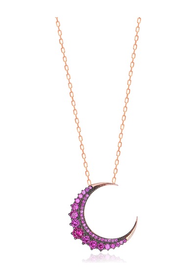 Emılıano Jewellery 925 Ayar Gümüş Zirkon Taşlı Hilal Kolye Gold - Rose Gold - Gümüş
