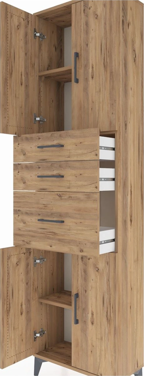 Arges Dolap 3 Raflı 3 Çekmeceli 4 Kapaklı 60x30x221 Çam-çam Çam