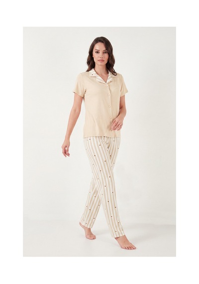 Lela Desenli Yumuşak Dokulu Kısa Kollu Pijama Takımı Bayan Pijama Takımı 65750120 Beyaz-kahve Lela Desenli Yumuşak Dokulu Kısa Kollu Pijama Takımı Bayan Pijama Takımı 65750120 Beyaz-kahve