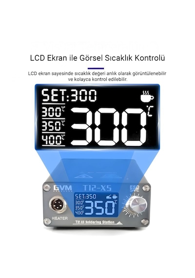 Gvm T12-xs Akıllı Dijital Havya İstasyonu 72w Lcd Ekranlı Profesyonel Lehimleme Seti