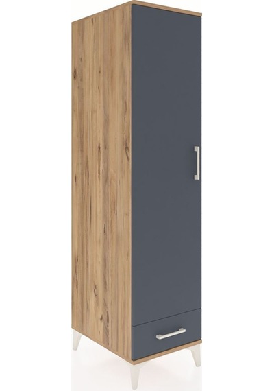 Kronos Dolap 4 Raflı Tek Çekmeceli Tek Kapaklı 44x59x182 Çam-antrasit Atlas Çam