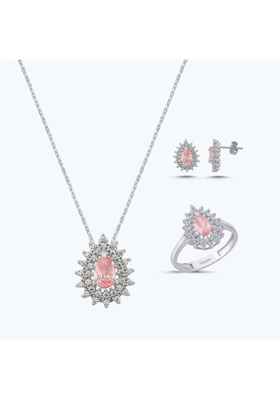 Altınbaş Pembe Taşlı Altın Üçlü Damla Set Autk0033-b-24627-p-set