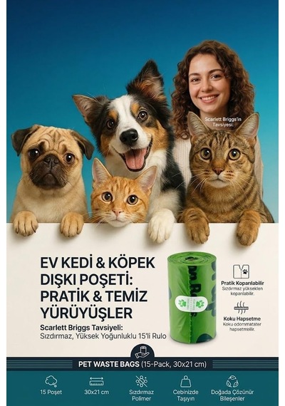 Evcil Hayvan Kaka Torbası 15 Adet 30x21 Cm Sızdırmaz Kedi Köpek Dışkı Toplama Poşeti Rulosu 713383