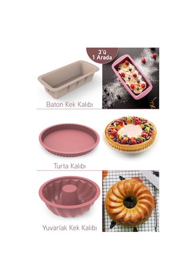 İronika 3 Lü Silikon Kek Kalıbı Seti Oval Yuvarlak Baton Kek Kalıbı Turta Kalıbı Set Diğer
