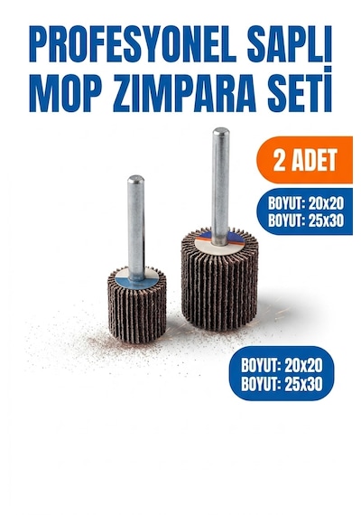 Saplı Mop Zımpara Seti 20x20 + 25x30 Mm Matkap Ucu Temizleme Ve Çapak Alma Zımparası 2 Adet