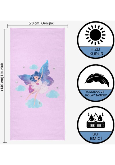 Sevimli Peri Dijital Baskılı 70x140 Cm Çocuk Plaj Havlusu