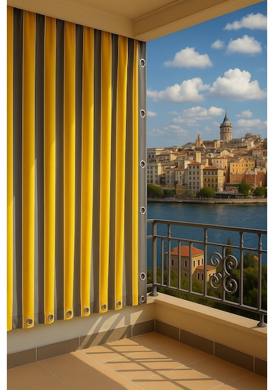 Gencer Home Balkon Perdesi Kuş Gözü Ölçü Seçenekli Gri Sarı Gri