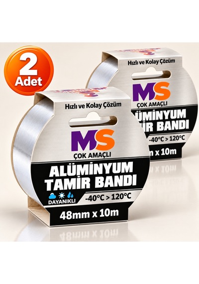 2 Adet Yapışkanlı Yanmaz Alüminyum Folyo Tamir Bandı 48 Mm X 10 Metre Dayanıklı Soba Borusu Bantı