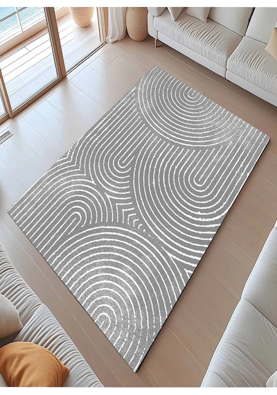 Gri Zemin Bohem Tarz Modern Halı Dekoratif Kilim