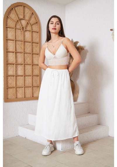 Darlin Moda Ekru Astarlı Etek Dm2006 Ekru