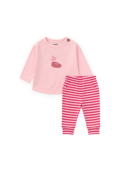 Cigit Nakışlı Mevsimlik Bebe Takımı 0-3 Yaş Pudra Pembe
