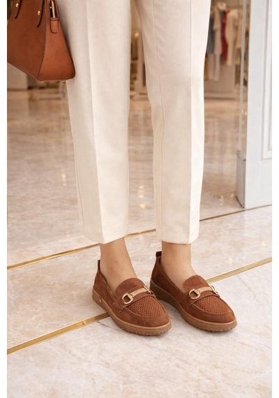 Modaonn Kadın Süet Tokalı Loafer Taba