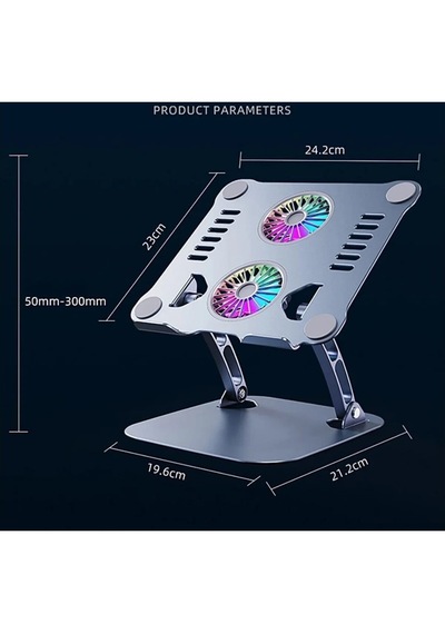 Alüminyum 360 Derece Ayarlanabilir Metal Laptop Standı Rgb Çift Fanlı Sogutucu Premium Serisi Notebook Tutucu