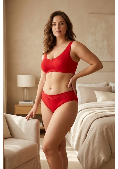 Mataş Kadın 6'lı Paket Dantel Detaylı Pamuklu Bikini Külot Esnek İz Yapmaz Yumuşak İç Çamaşırı Kırmızı