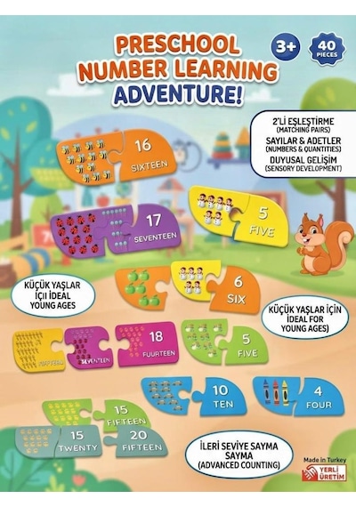 TıfılToys Eğitici Sayıları Öğreniyorum 40 Parça Çocuk Gelişim Ve Zeka Oyunu Puzzle Ve İngilizce Sayı Seti