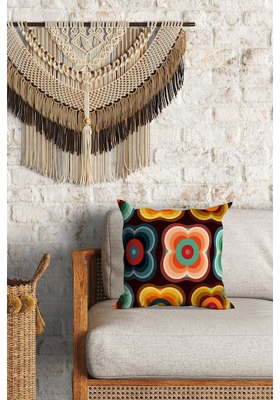Etnik Desenli Çift Yön Dijital Baskılı Dekoratif Kırlent Kılıfı Yastık Kılıfı 39x39cm Çok Renkli