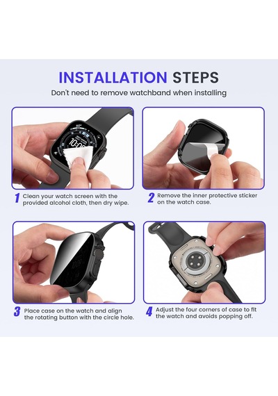 Caseonn Apple Watch Uyumlu Ultra Kılıf Hayalet Ekranlı Anti-spy Gizlilik Korumalı Bumper Kasa Siyah