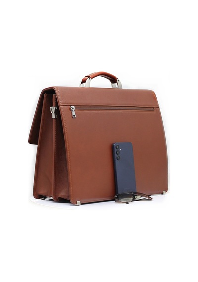 Abess Lüks Hakiki Deri Unisex Evrak Çantası - Klasik İş Çantası - Omuz Askılı Laptop Çantası - Taba A5625t