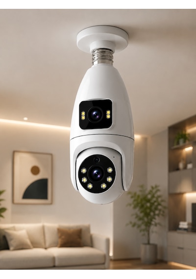 Gece Görüşlü Çift Lens Wi-fi Ampul Kamera Mobil Takip Destekli - Lisinya