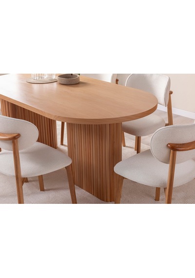 Calista Oval Ahşap Bohem Yemek Masası 90x180 Natural