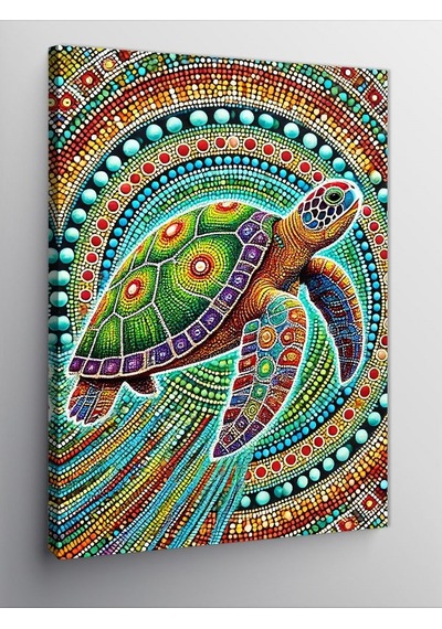Kanvas Tablo Renkli Kaplumbağa Deseni 50cmx70cm