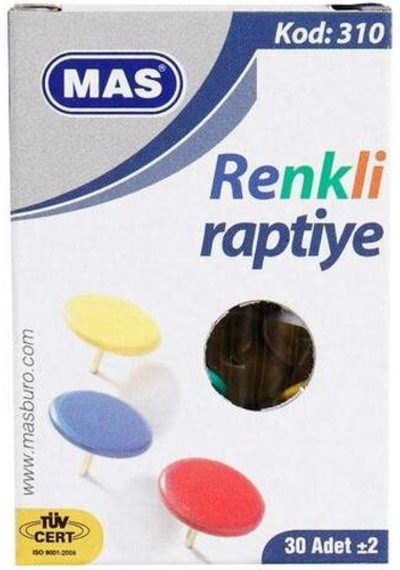 Mas Pvc Kaplı Karışık Renkli Raptiye 30 Adet