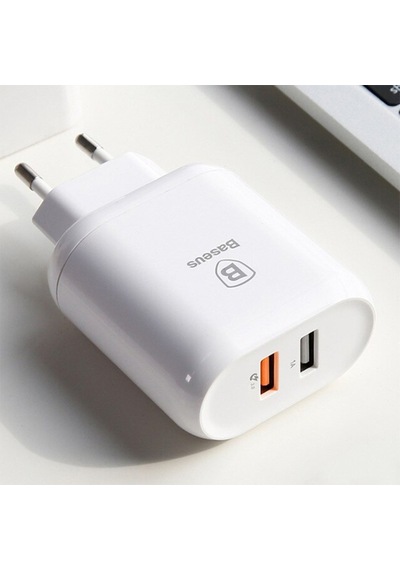 Baseus Bojure Series Dual-Usb Qc 3.0 18W Hızlı Şarj Aleti Başlık (123857026)-Beyaz