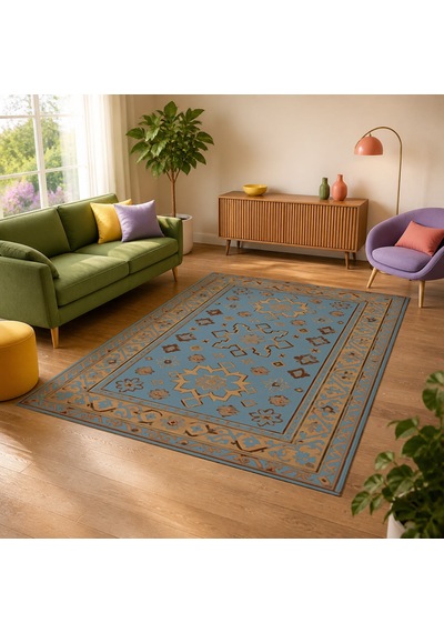 Kartela Halı Rustik Halı Jüt Taban Dokuma Halı Mavi - 60 X 90 Cm