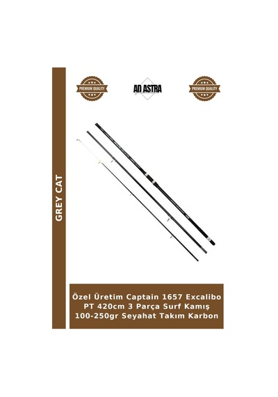 Özel Üretim Captain 1657 Excalibo Pt 420cm 3 Parça Surf Kamış 100-250gr Seyahat Takım Karbon
