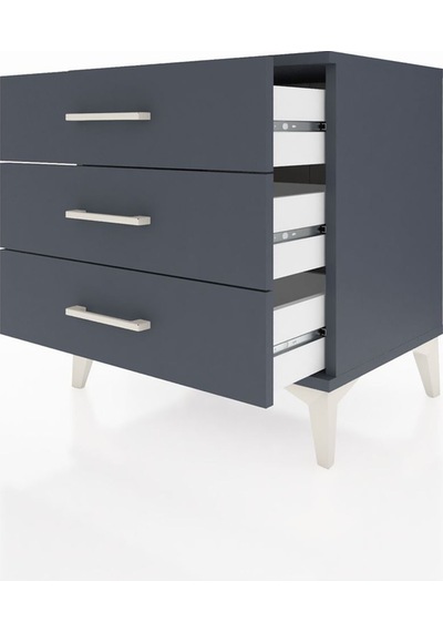 Hyperion Komodin 3 Çekmeceli 60x44x64 Antrasit-antrasit Antrasit