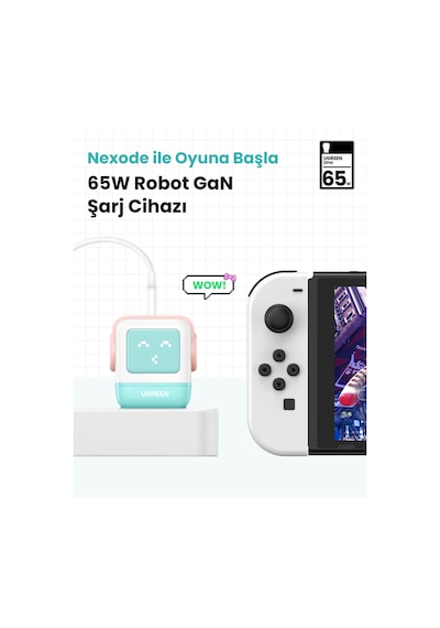 Ugreen Nexode Uno 65w Robot Gan Hızlı Şarj Cihazı 2xusb-c, 1xusb-a, Renkli, 35855