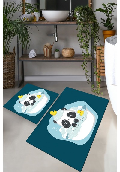 PANDA IN THE WATER 2 LI SET Banyo Halısı Banyo Paspası Çok Renkli