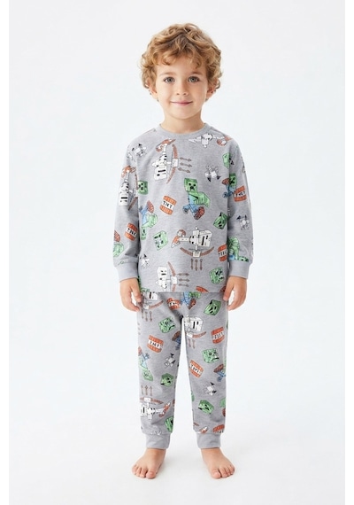 Modanıno Erkek Çocuk %100 Pamuk Pijama Takımı 9-36ay 12737ıs Gri