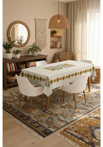 Vivanni Home Yıkanabilir Dikdörtgen Masa Örtüsü Günlük Kullanıma Uygun Pratik Ve Uzun Ömürlü Papatya Gül