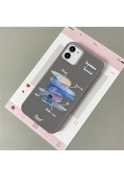 İphone 11 Uyumlu Gri Deri Dokulu Silikon Kamerayı Korur Şok Emici 6