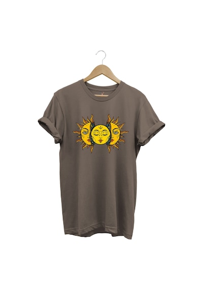 Güneş Baskılı %100 Pamuk Regular Fit Unisex T-shirt Kahverengi