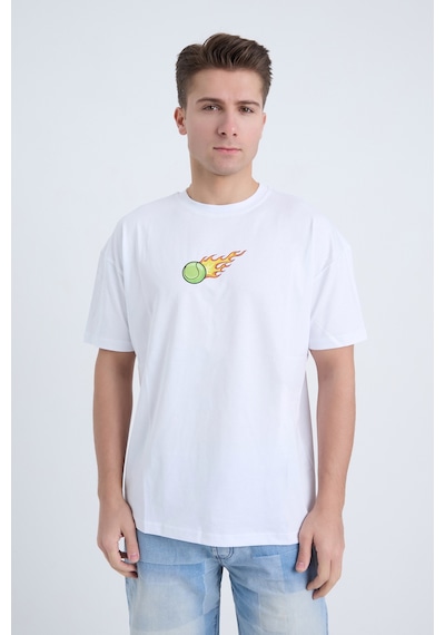 Erkek Oversize Baskılı T-shirt Beyaz Hot Tennis Beyaz