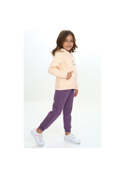 Toontoy Kids Toontoy Kız Çocuk Kapüşonlu Kanguru Cepli Nakışlı Eşofman Takım Mor