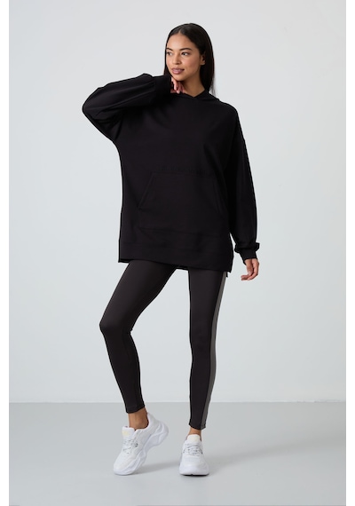 Tommy Life Siyah Balon Kol Yazı Nakışlı Kadın Oversize Tunik Sweatshirt - 97163 Siyah
