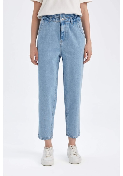 Defacto Paperbag Yüksek Bel Kısa Paça Jean Yıkamalı Pantolon D4306AX24AUNM85 İndigo