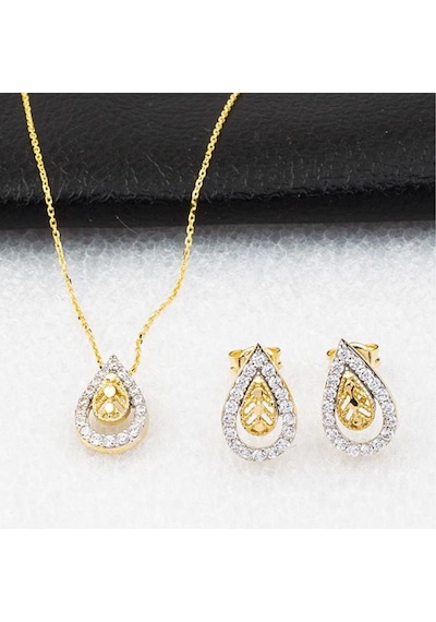 Bilezikci Damla Kolye + Küpeli 14 Ayar Altın Mini Set Kmk002