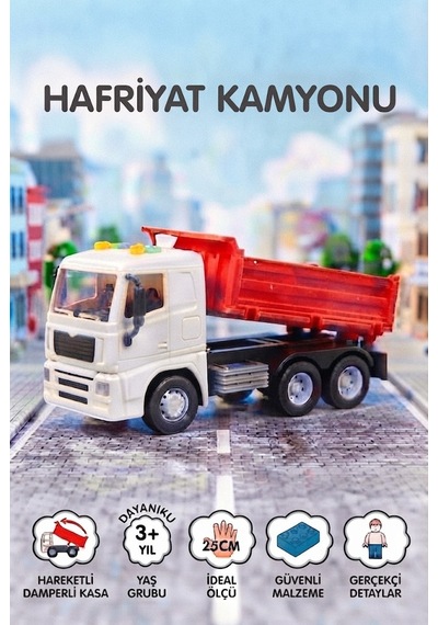 Işıklı Ve Sesli 25 Cm Hareketli Damper Kasalı Oyuncak Hafriyat Kamyonu İnşaat Arabası