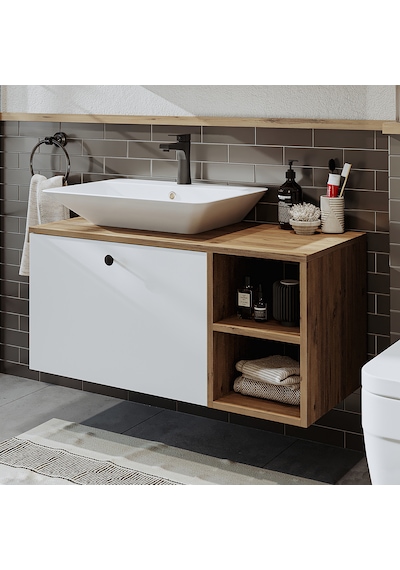 Lotus Ayaksız Lavabolu Mdf 95 Cm Çekmeceli Banyo Dolabı Atlantik Çam - Beyaz Lotus Ayaksız Lavabolu Mdf 95 Cm Çekmeceli Banyo Dolabı Atlantik Çam - Beyaz