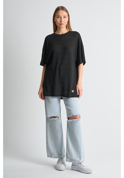Alexandergardı Fitilli Oversize T-shirt Siyah