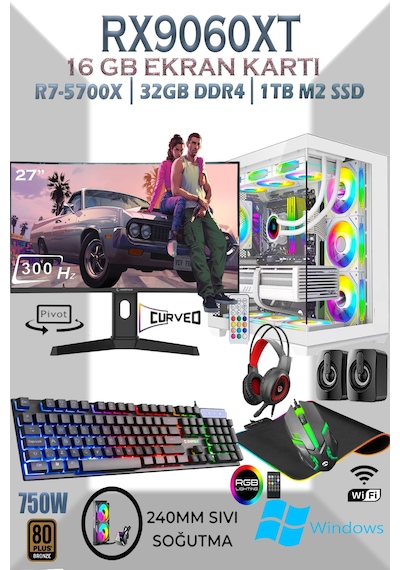 Apphirex TCW99 R7-5700X 32 GB 1 TB SSD 16 GB RX9060XT 27'' Masaüstü Oyuncu Bilgisayarı