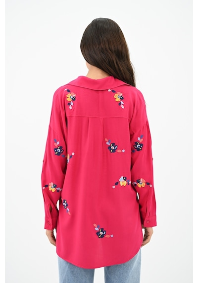 Koza Butik Kadın Nakış İşlemeli Oversize Gömlek 1735-24 001