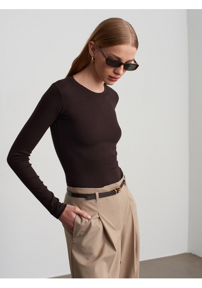 Dilvin 32695 Uzun Kollu Bodysuit-koyu Kahve Koyu Kahve